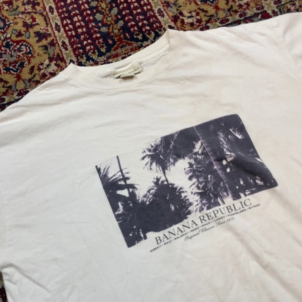 VTG Rare 90s Banana Republic Hawaii Palm Tree Graphic T-Shirt L Promo White USA